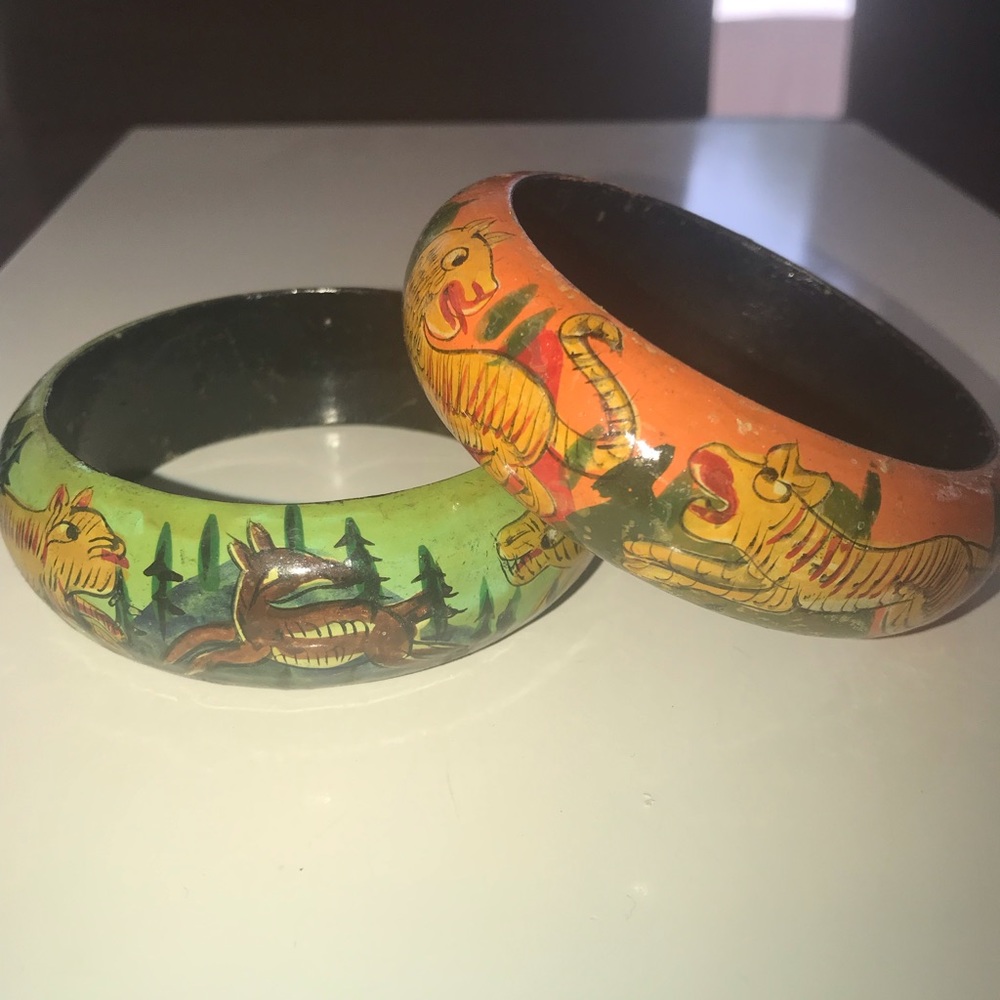 Vintage wood bangle bracelets